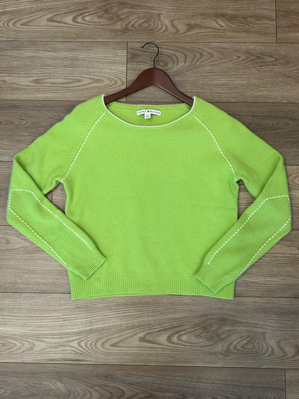 Vintage Y2K Tommy Hilfiger Angora Lambswool Sweater Lime Green L Made in Japan